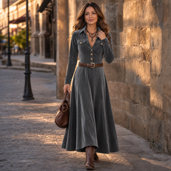 Women's Velvet Dress | Button Front A Line Maxi