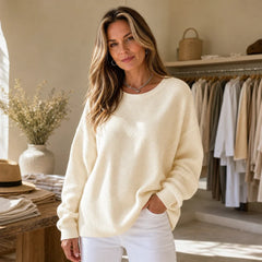 Women's Sweater | Waffle Knit Round Neck Pullover