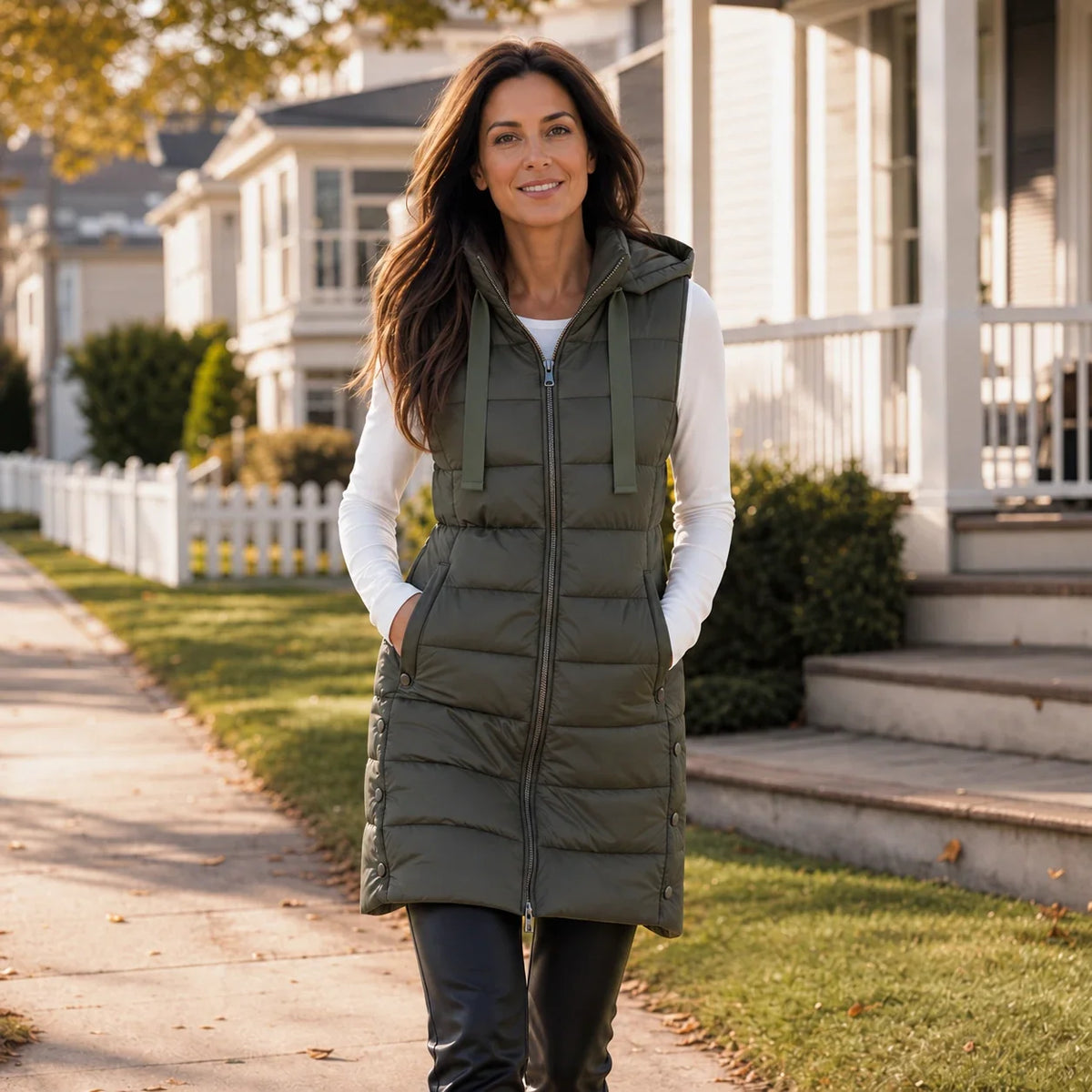 Women's Puffer Vest | Long Hooded Quilted Sleeveless
