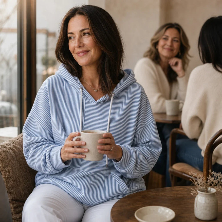 Women's Hoodie | Striped Drawstring Hooded Sweatshirt