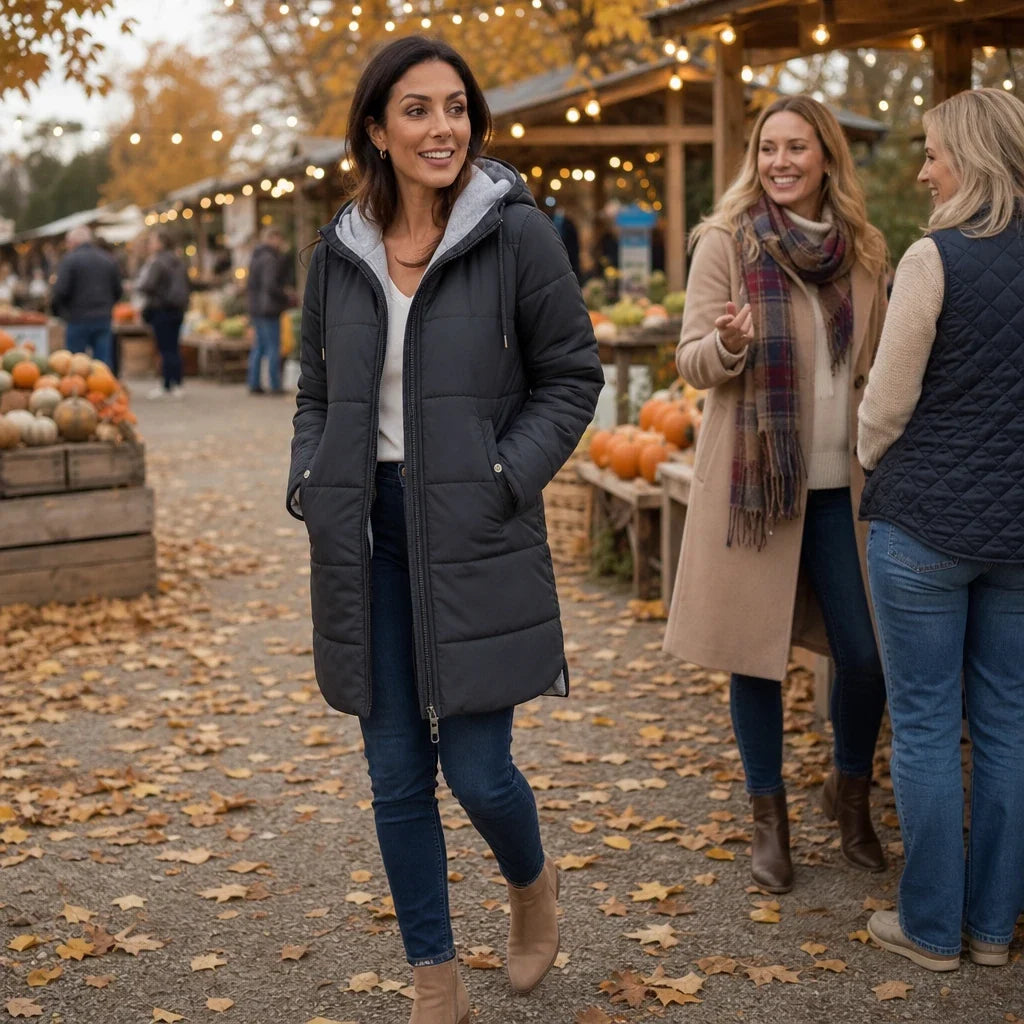 Women's Winter Coat | Long Quilted Hooded Puffer
