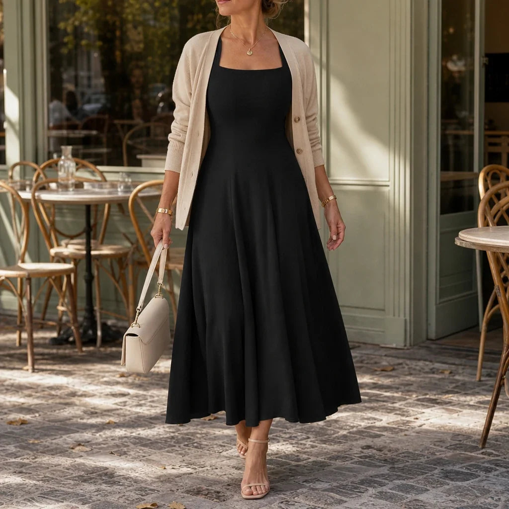 Women's Midi Dress | Square Neck Fitted Bodice A Line