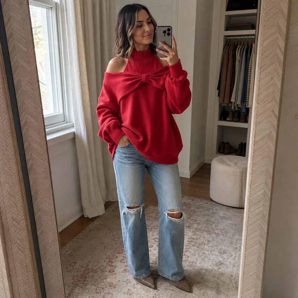 Women's Sweater | Oversized Bow Front Knit