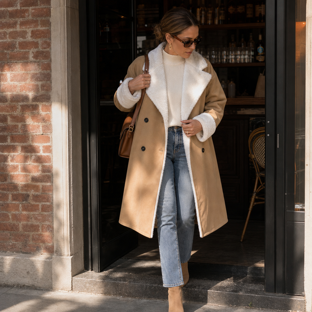 Women's Wool Coat | Plush Trim Button Front