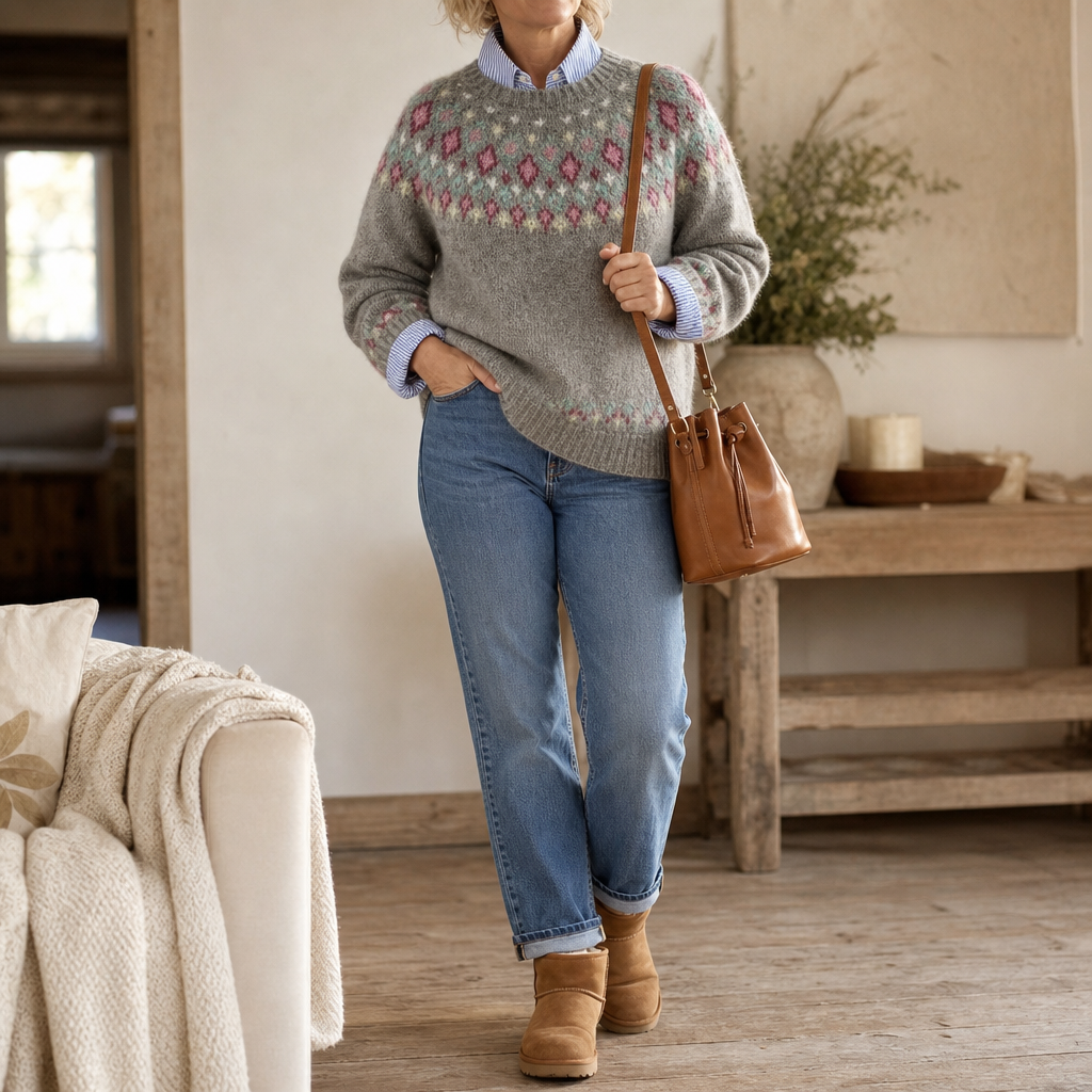 Women's Sweater | Fair Isle Yoke Crew Neck Pullover