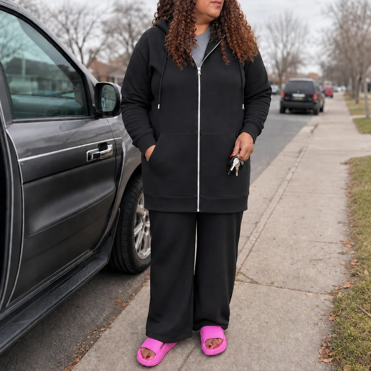 Women's Hoodie | Knee Length Fleece Lined Zip Up
