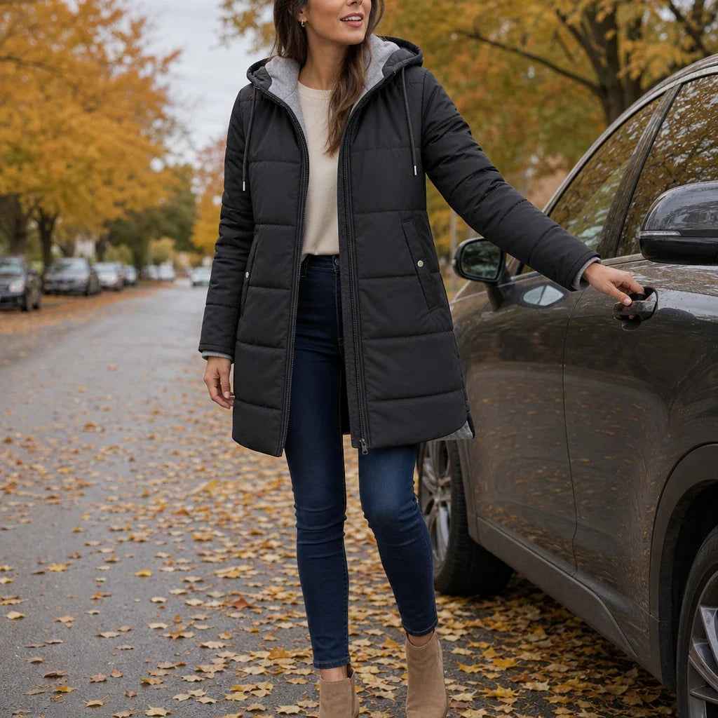 Women's Winter Coat | Long Quilted Hooded Puffer