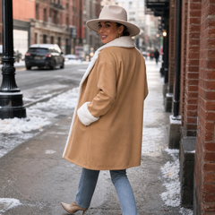 Women's Wool Coat | Plush Trim Button Front
