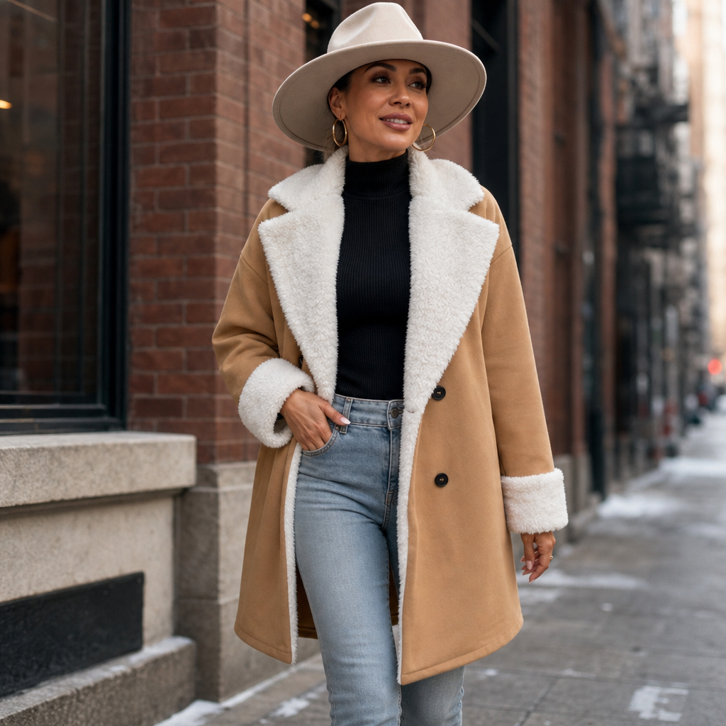 Women's Wool Coat | Plush Trim Button Front