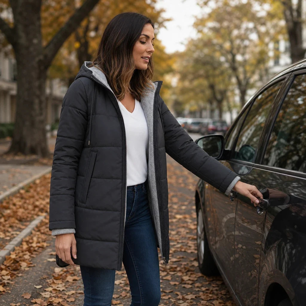 Women's Winter Coat | Long Quilted Hooded Puffer