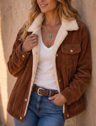 Women's Corduroy Jacket | Sherpa Lined Button Front
