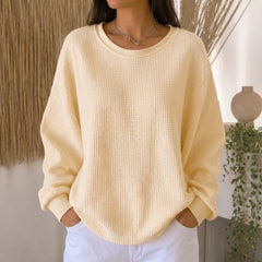 Women's Sweater | Waffle Knit Round Neck Pullover