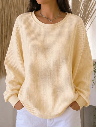 Women's Sweater | Waffle Knit Round Neck Pullover