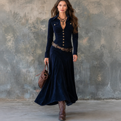 Women's Velvet Dress | Button Front A Line Maxi