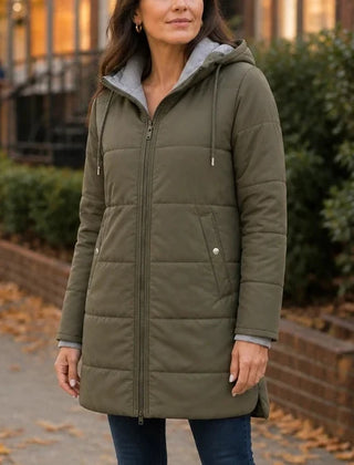 Women's Winter Coat | Long Quilted Hooded Puffer