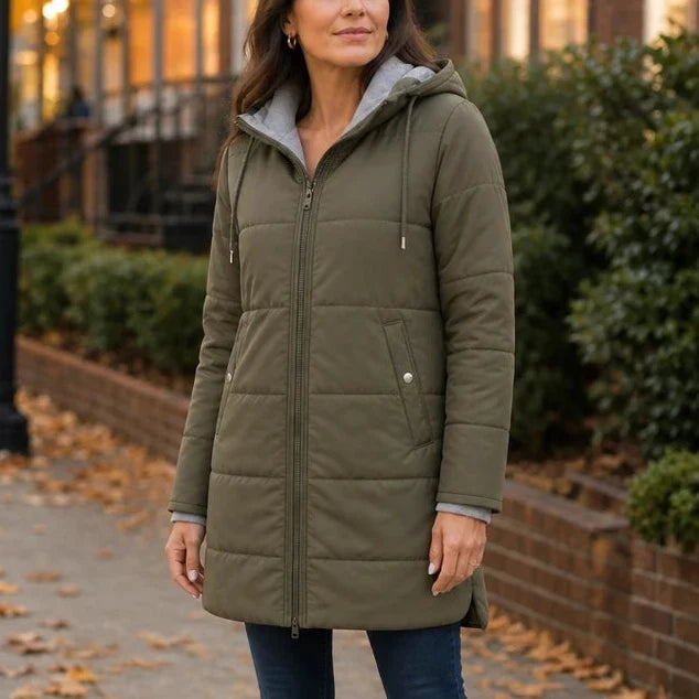 Women's Winter Coat | Long Quilted Hooded Puffer