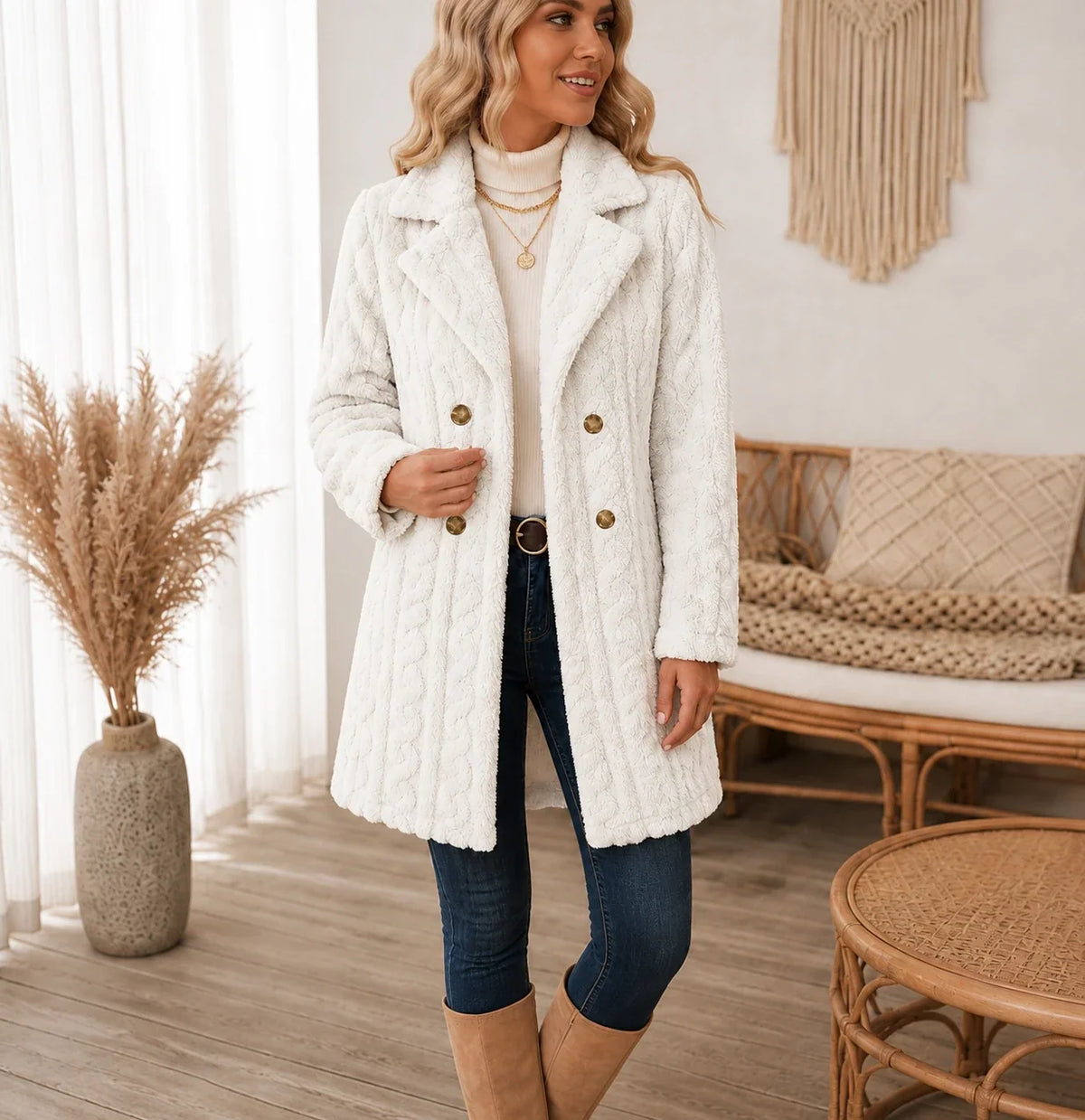 Women's Winter Coat | Textured Double Breasted
