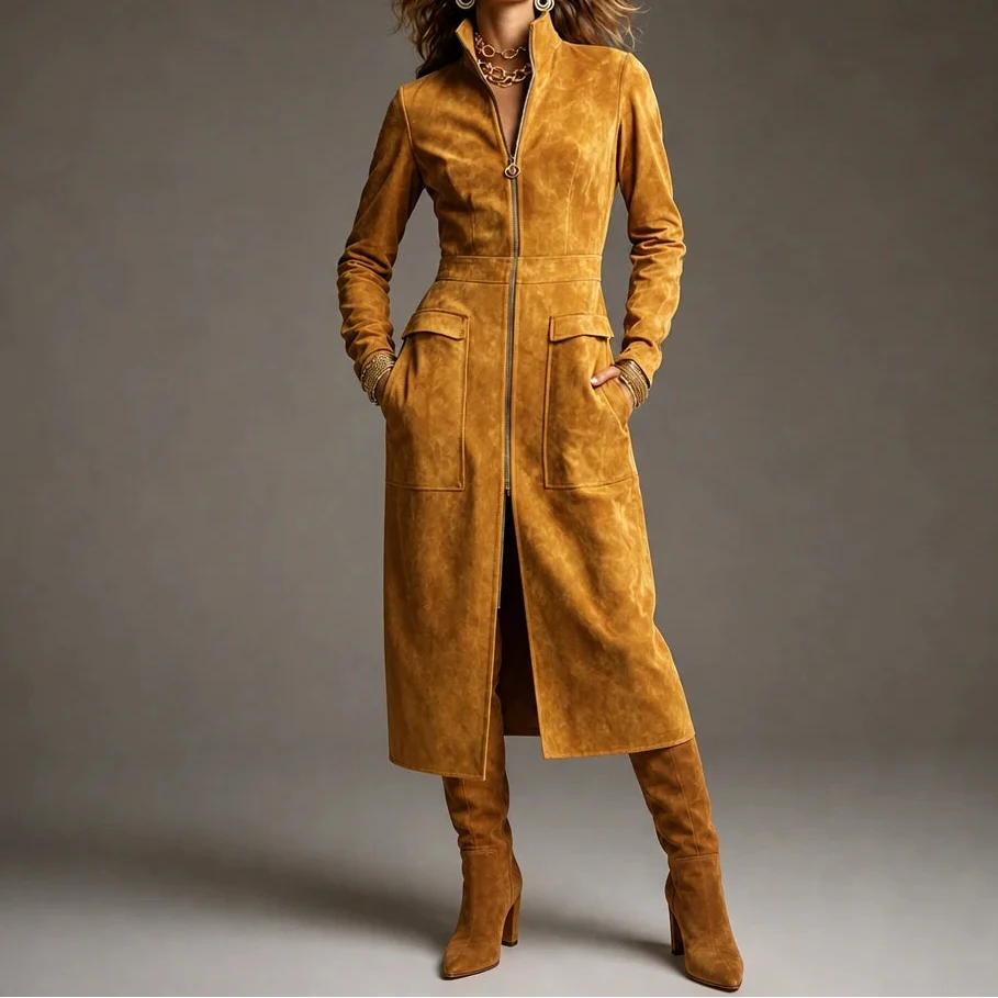 Women's Coat | Fitted Stand Collar Longline
