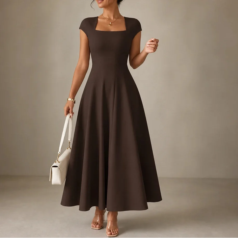 Women's Midi Dress | Square Neck Fitted Bodice A Line