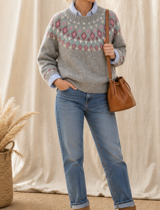 Women's Sweater | Fair Isle Yoke Crew Neck Pullover