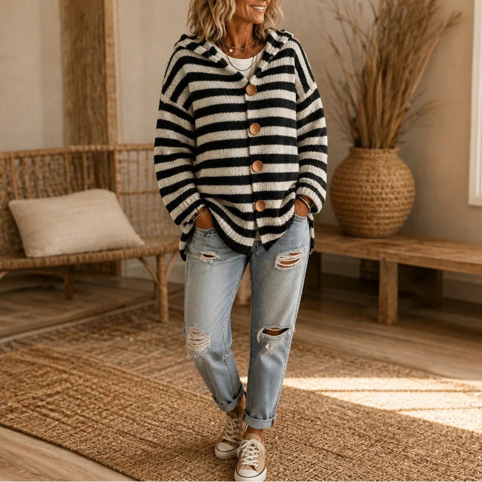 Women's Cardigan | Striped Hooded Knit