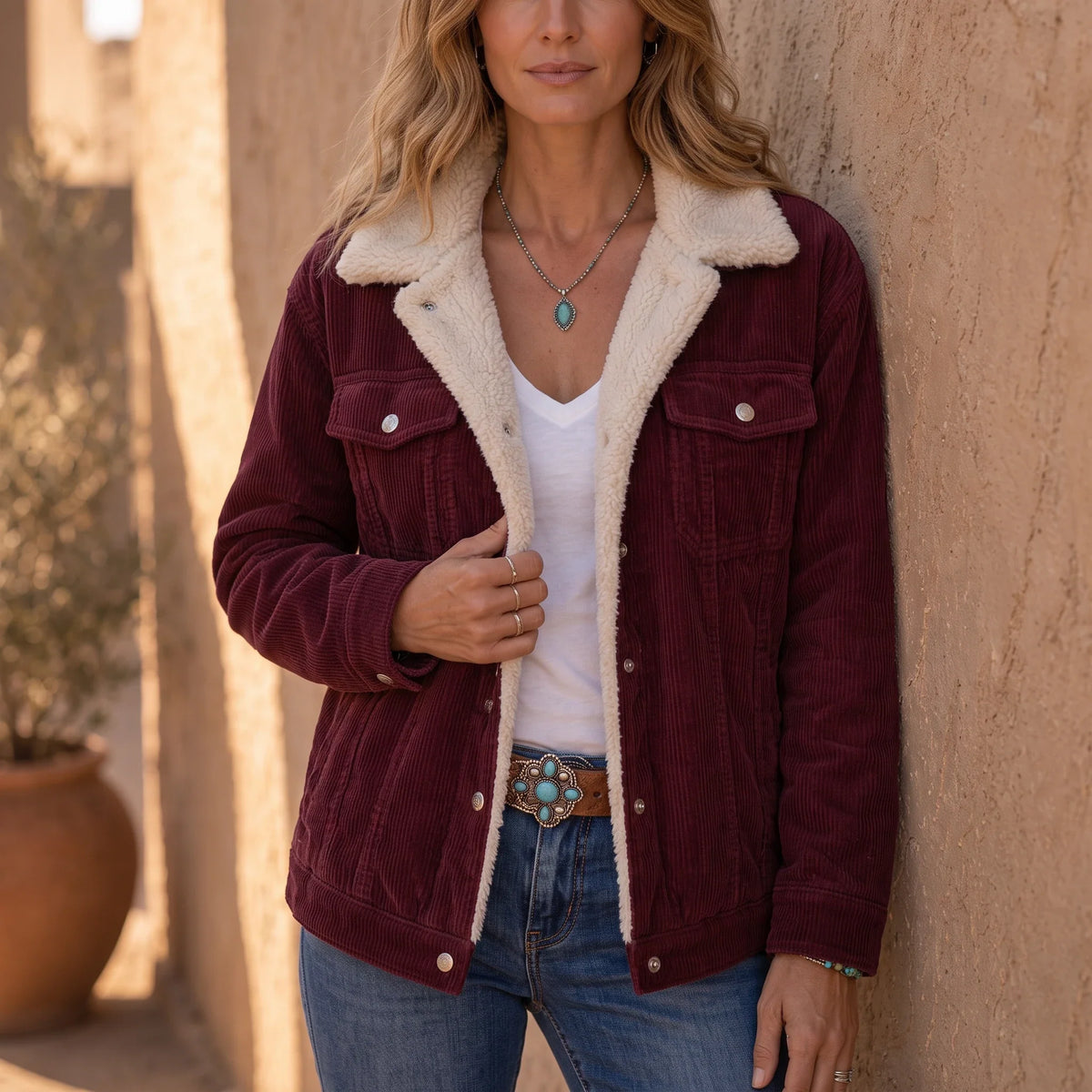 Women's Corduroy Jacket | Sherpa Lined Button Front