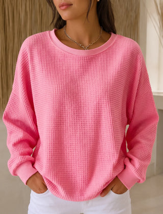 Women's Sweater | Waffle Knit Round Neck Pullover