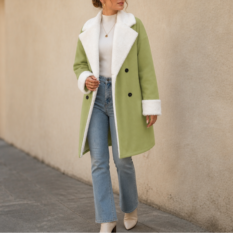 Women's Wool Coat | Plush Trim Button Front