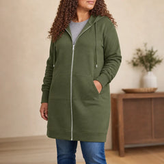 Women's Hoodie | Knee Length Fleece Lined Zip Up