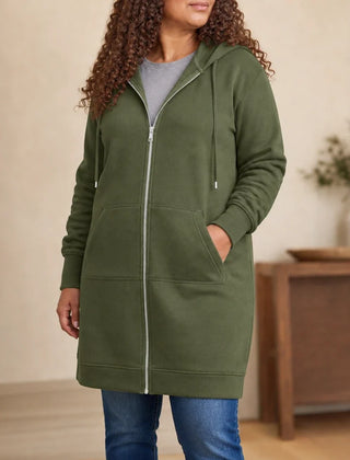 Women's Hoodie | Knee Length Fleece Lined Zip Up
