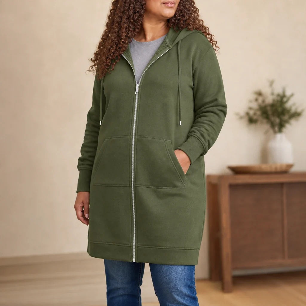 Women's Hoodie | Knee Length Fleece Lined Zip Up