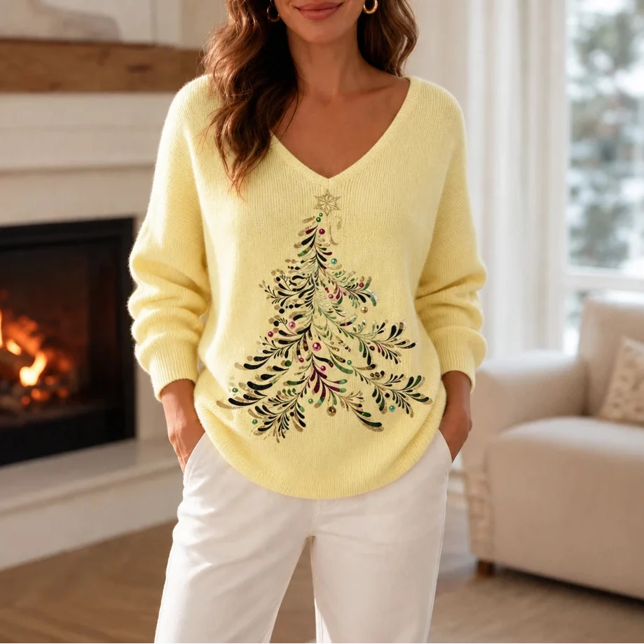 Women's Christmas Sweater | Tree Graphic Crew Neck