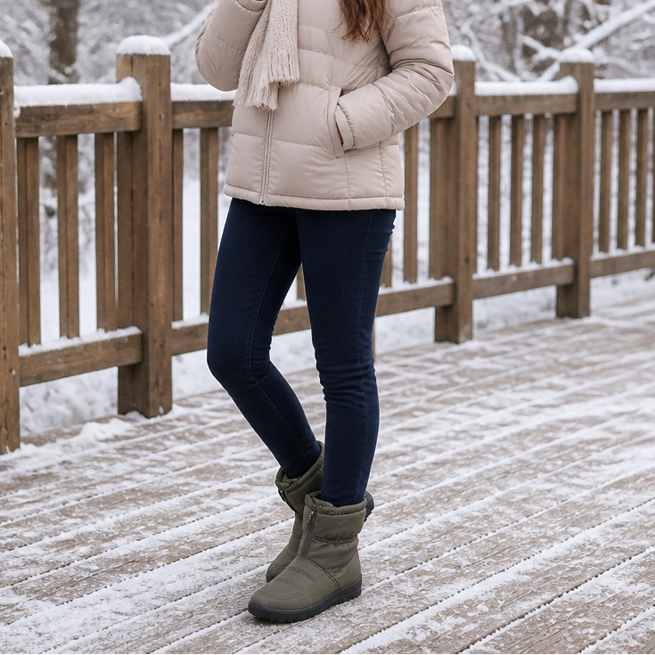 Boots For Women | Quilted Zip Up Mid Calf Snow