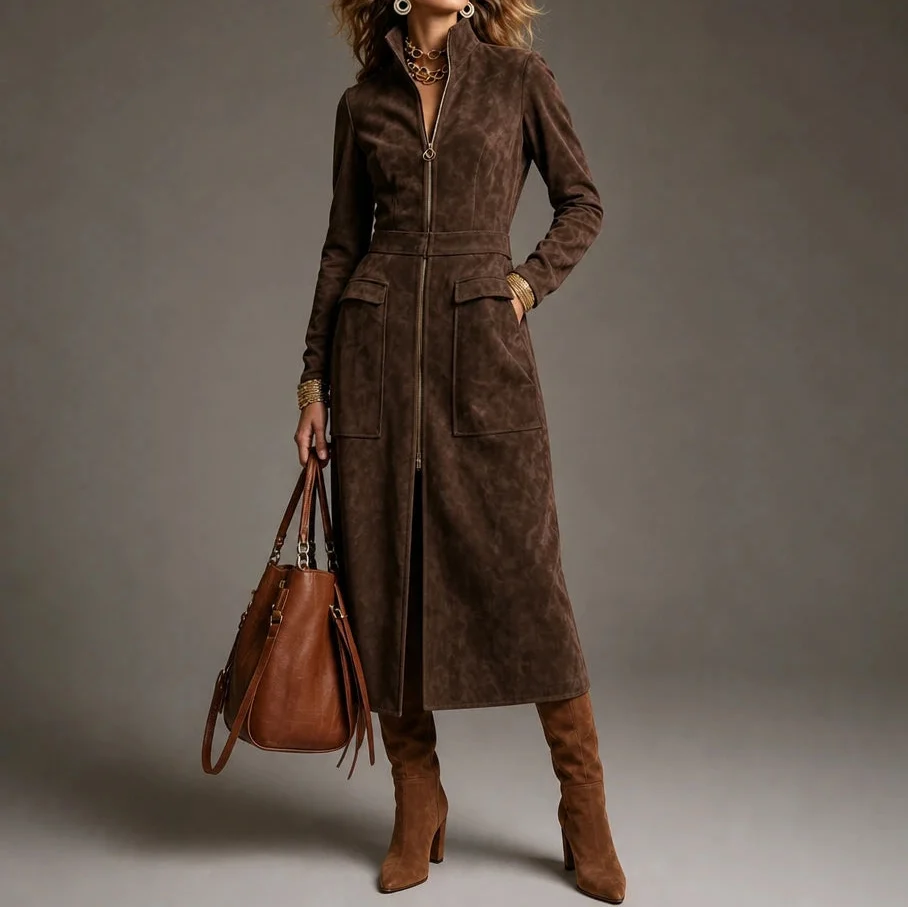 Women's Coat | Fitted Stand Collar Longline