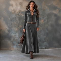 Women's Velvet Dress | Button Front A Line Maxi