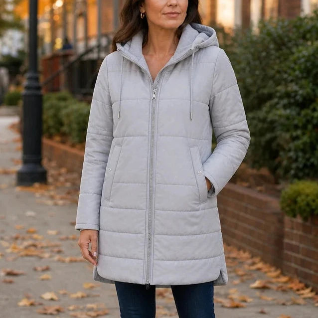 Women's Winter Coat | Long Quilted Hooded Puffer