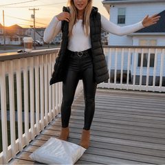 Women's Puffer Vest | Long Hooded Quilted Sleeveless