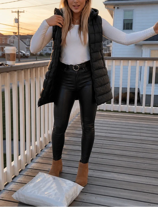 Women's Puffer Vest | Long Hooded Quilted Sleeveless