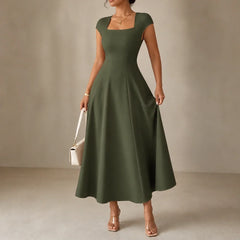 Women's Midi Dress | Square Neck Fitted Bodice A Line
