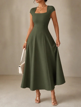 Women's Midi Dress | Square Neck Fitted Bodice A Line