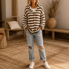 Women's Cardigan | Striped Hooded Knit