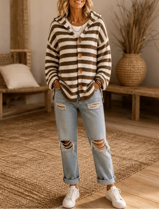 Women's Cardigan | Striped Hooded Knit