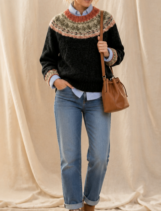 Women's Sweater | Fair Isle Yoke Crew Neck Pullover