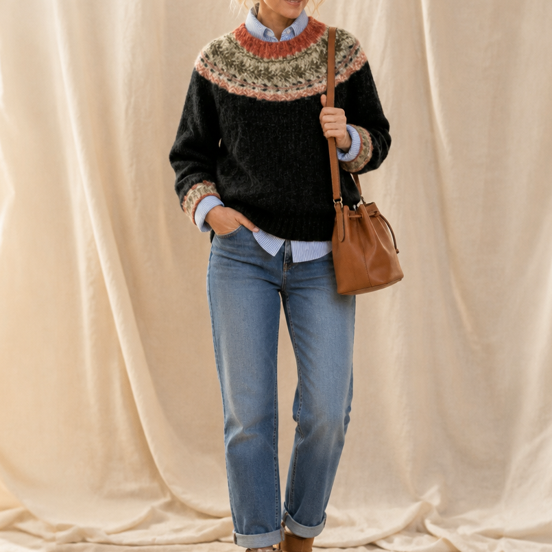 Women's Sweater | Fair Isle Yoke Crew Neck Pullover