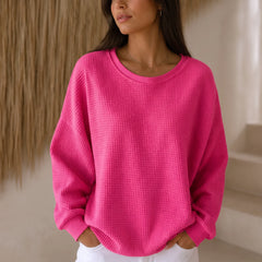 Women's Sweater | Waffle Knit Round Neck Pullover