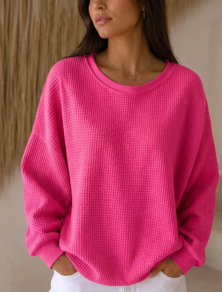 Women's Sweater | Waffle Knit Round Neck Pullover