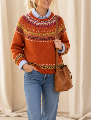 Women's Sweater | Fair Isle Yoke Crew Neck Pullover