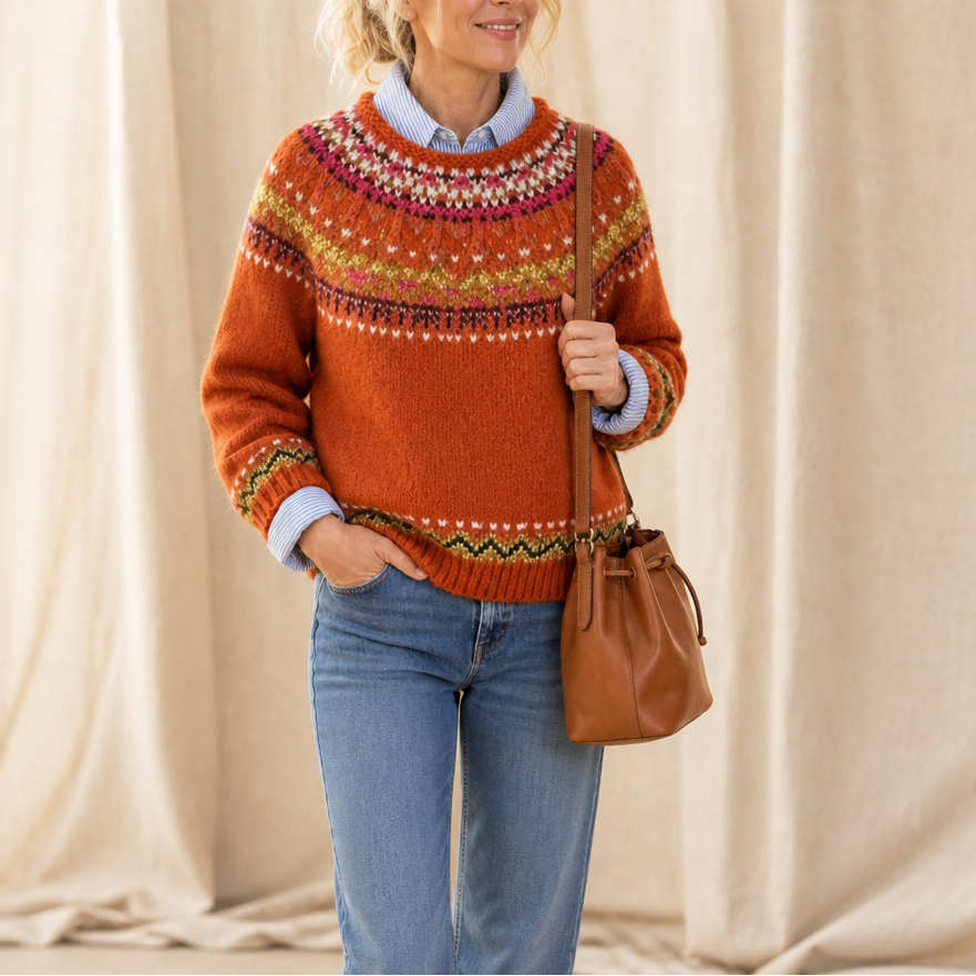 Women's Sweater | Fair Isle Yoke Crew Neck Pullover