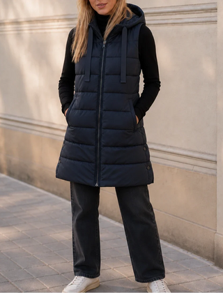 Women's Puffer Vest | Long Hooded Quilted Sleeveless