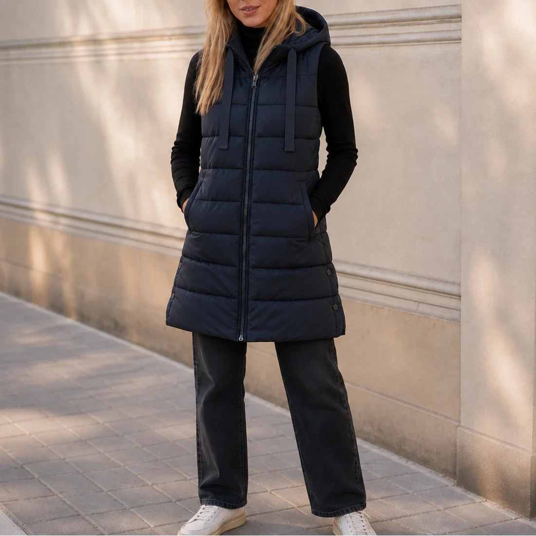 Women's Puffer Vest | Long Hooded Quilted Sleeveless